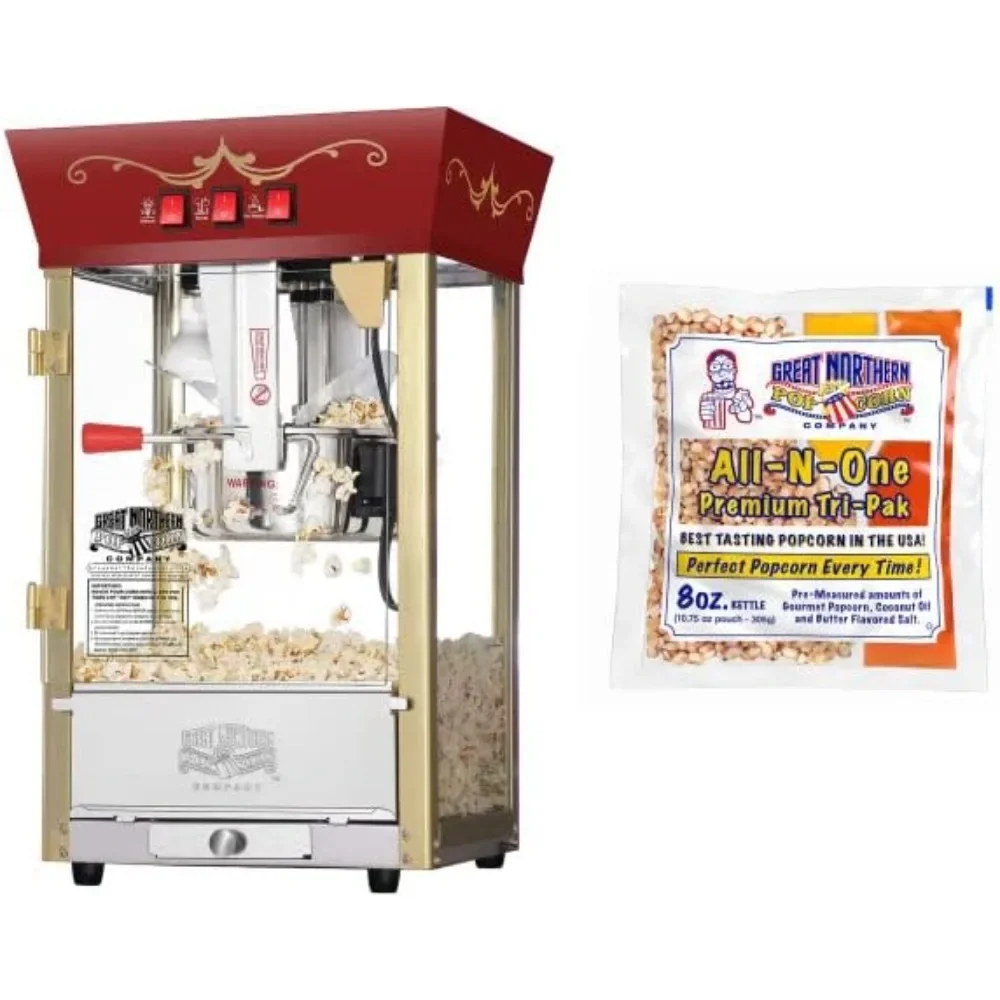 

Matinee Countertop Popcorn Machine – 3 Gallon Popcorn Popper, 8oz Kettle, Warmer, and 24 All-In-One Popcorn Packs