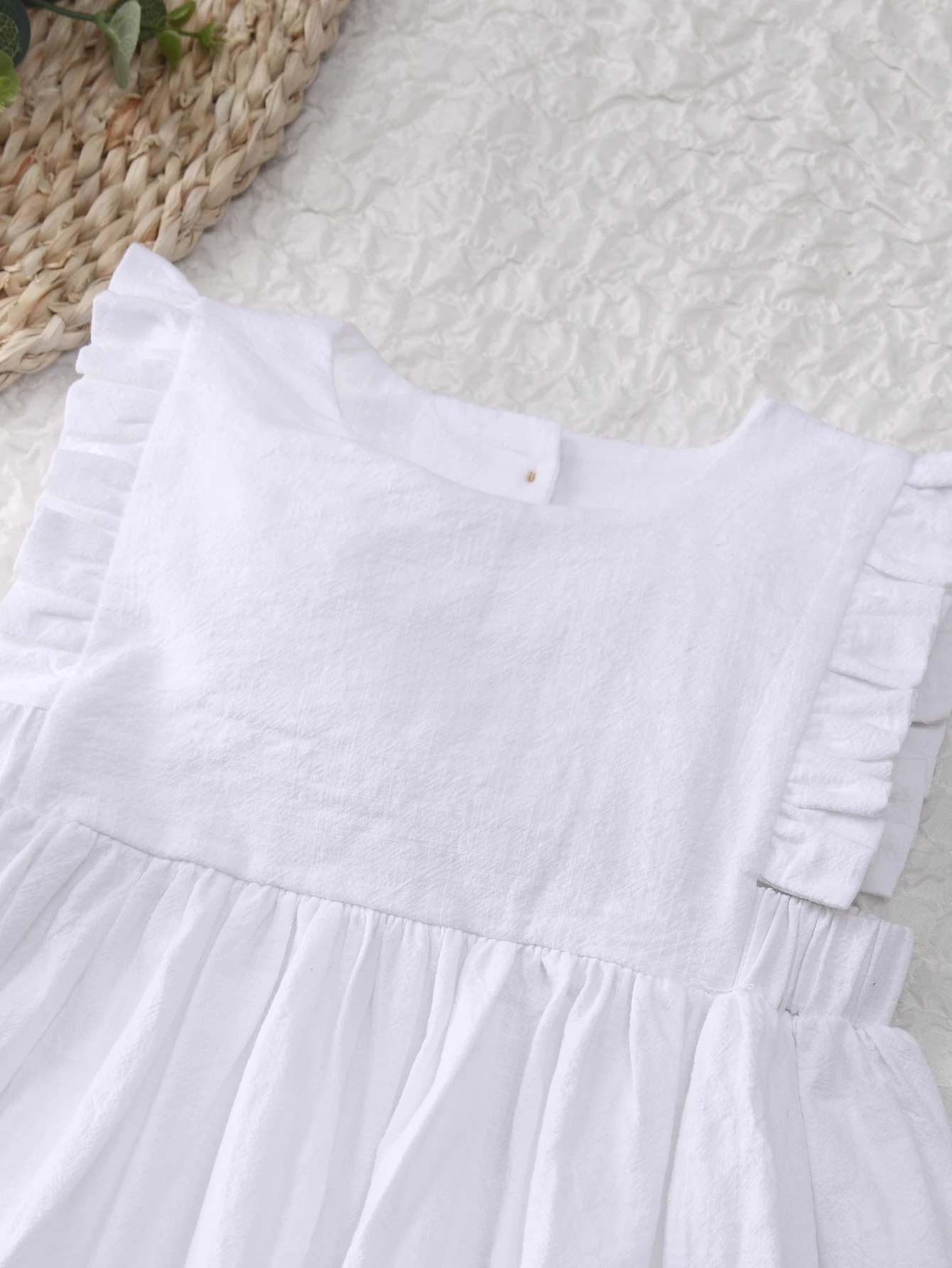 Summer Baby Girls Cute Dress Toddler Kids Cotton Linen Ruffle Sleeve Dress White