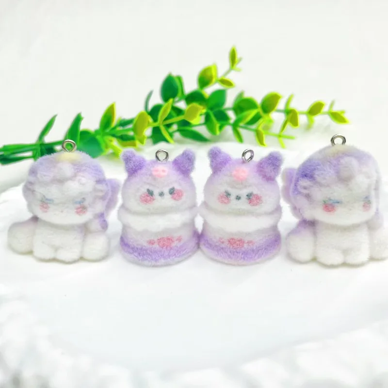 

20pcs 3D Cartoon unicorn Charms Flocking resin Animal Pendants for Necklaces Keychain Bracelets DIY Jewelry make