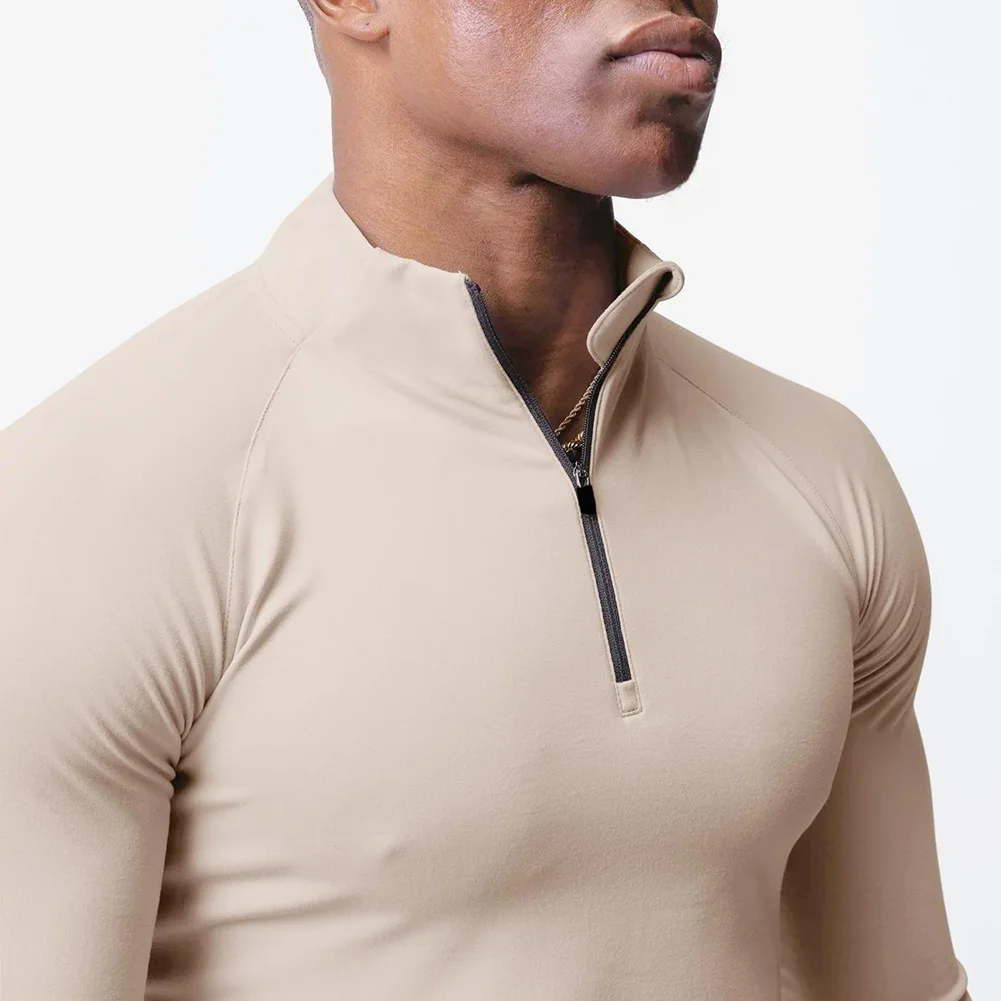 

Active Sports Fit Long Sleeve T Shirt for Men Quick Drying Gym Tee Top Slim Muscle Fit Solid Color Beige Black Grey Coffee