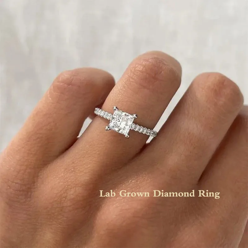 

1 карат EF VS-VVS, огранка принцессы CVD HPHT, выращенное в лаборатории бриллиант, скрытое кольцо с ореолом для женщин, 950 платина, сертифицированное IGI