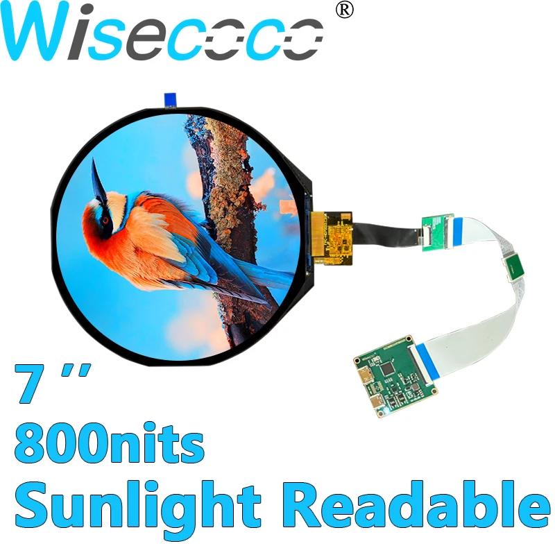 

Wisecoco 7-дюймовый 1080 × 1080 800 нит, читаемый солнечный свет, круглый IPS ЖК-дисплей, панель высокой яркости с платой драйвера MIPI