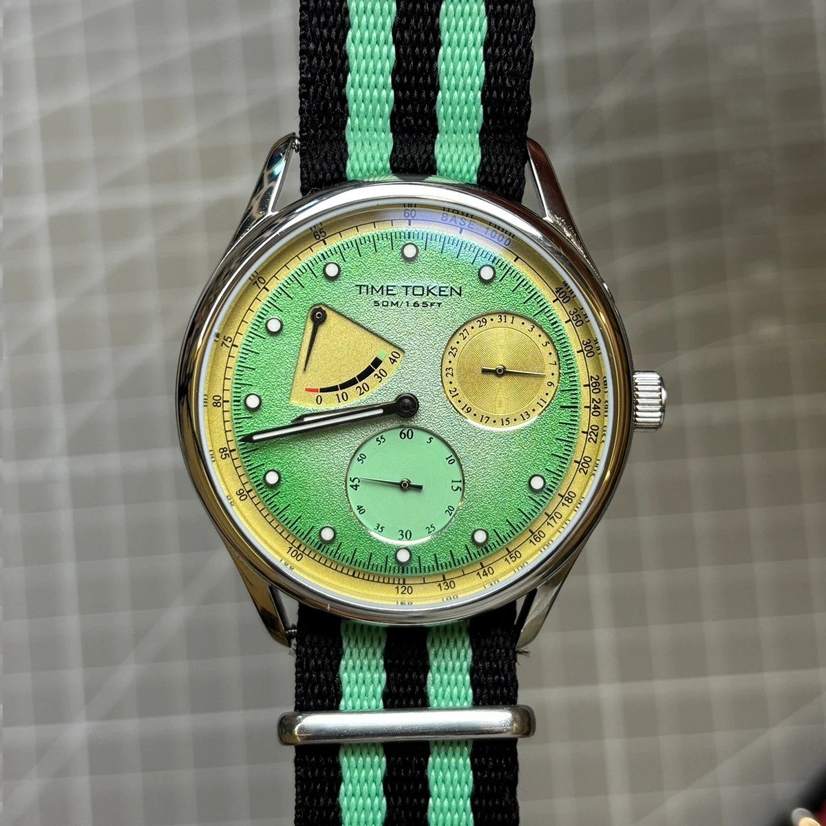 2026 Updated TIME TOKEN 1963 Aviator Watch Mint Green Matte Dial Thin Ergonomic Case Back Luminous ST1780 Men Vintage Watch