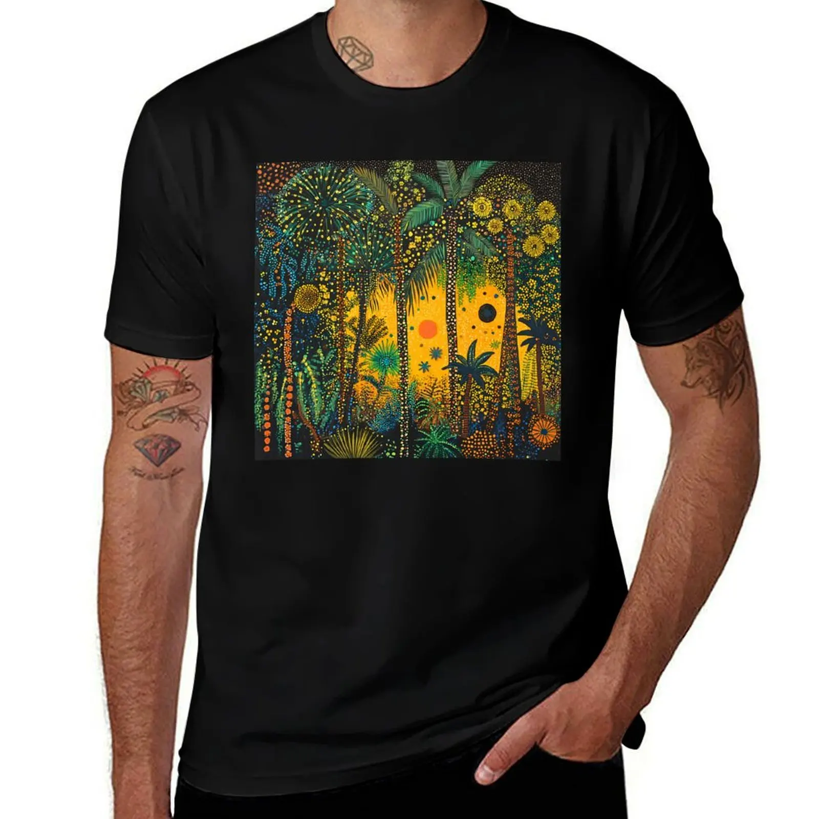 

Golden Jungle Floral with Polka Dots T-Shirt funny gifts summer tops aesthetic clothes mens clothing