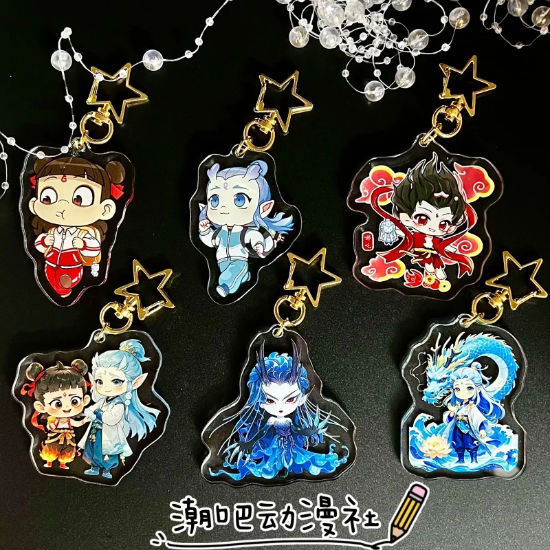 

2025 Anime Film Ne Zha 2 Nezha's Demon Child Roars The Sea Acrylic Q Version Keychain Aorun Aobing Aoguang School Bag Pendant