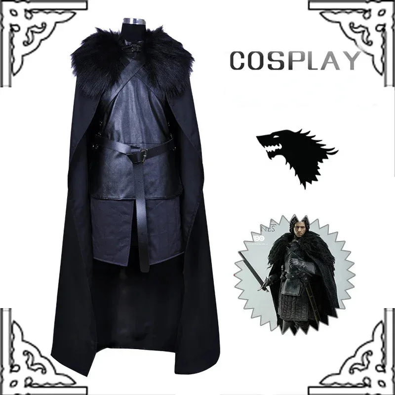 House Dragon Jon Cosplay Snow Costumes Men's Black Cloak Uniform Full Set Coat Role-playing Outfits Halloween Carnival Suits