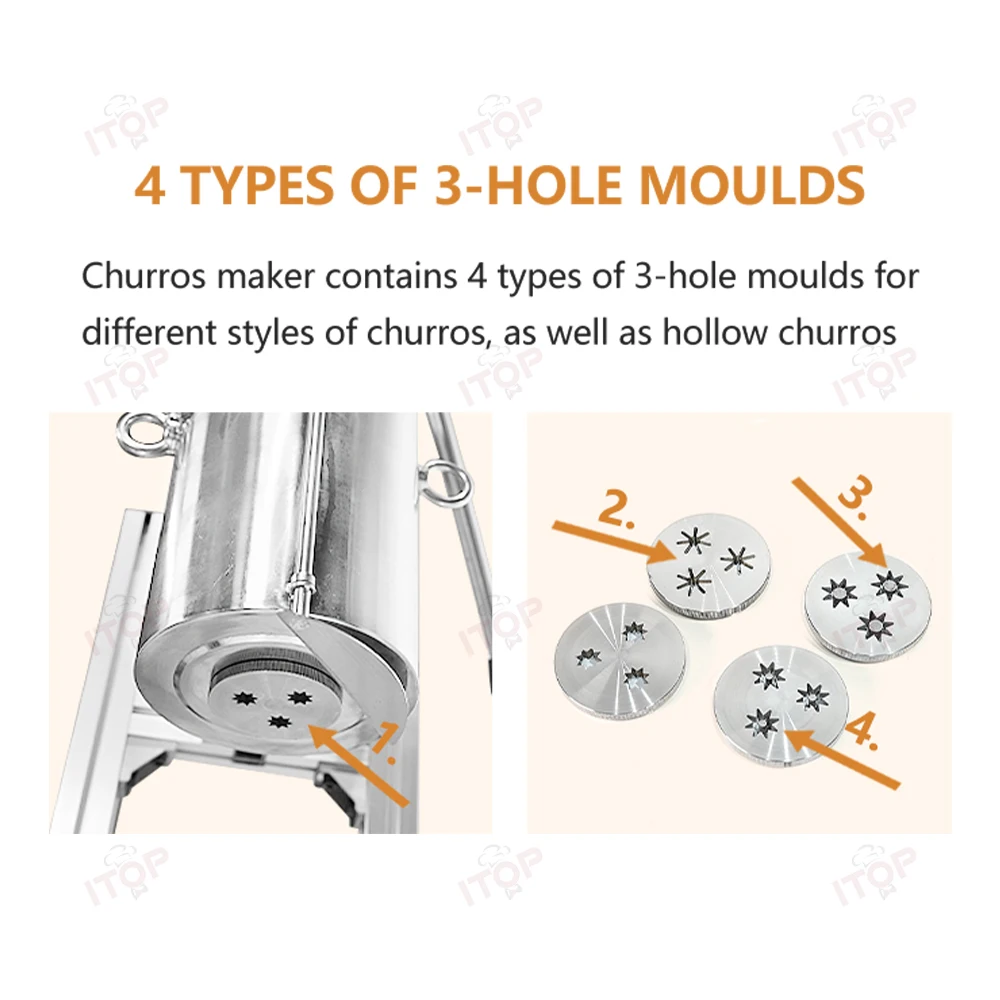 Jop hiszpania Churros Maker 3-otworowe dysze Churros producent maszyna do owoców łaciński 5L Churros Hopper 12L frytkownica dwugarbowa 110V 220V