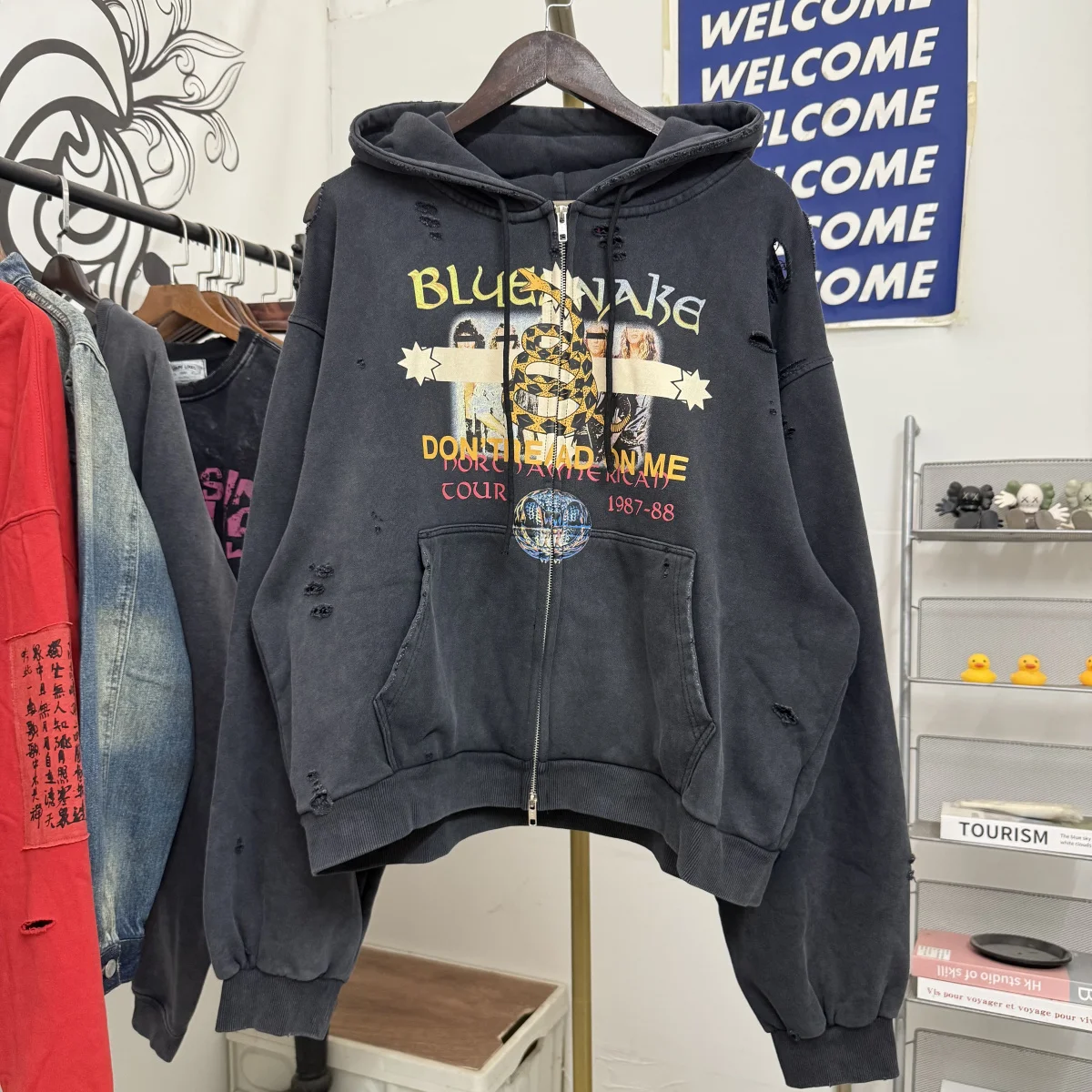 

Ailz Project Snake Year Limited Band Big Destruction Свободная толстовка с капюшоном на молнии Повседневная толстовка из хлопка и полиэстера