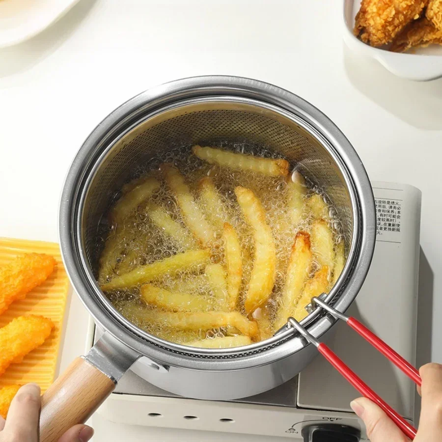 SUS304 stainless steel pasta pot, deep fryer, cooking pot with filter mesh bag,  complementary food pot,household frying pot view 4