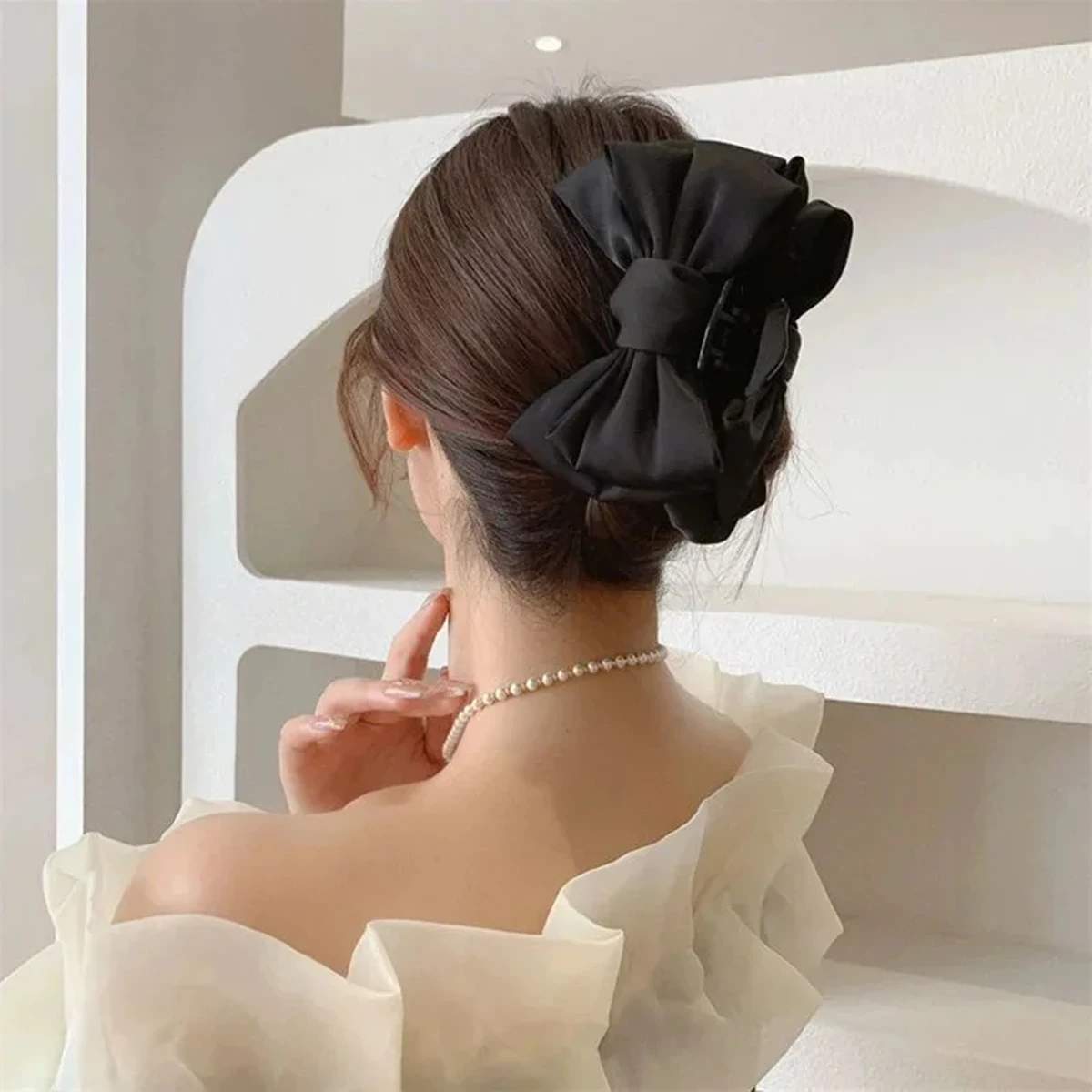 1 Stück elegante Damen-Haarspange mit Schleife, doppelseitig, große Satin-Haifischhaarklammer, solide Schleife, Haarnadeln, Haarspangen, Haar-Accessoires
