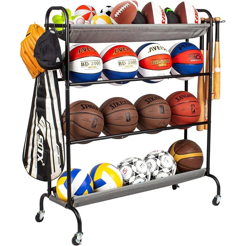 

Eco-Friendly Sports Equipment Storage Cart-Basketball Ball Rack Organizer Baseball Bat Holder for Football Volleyball Soccer