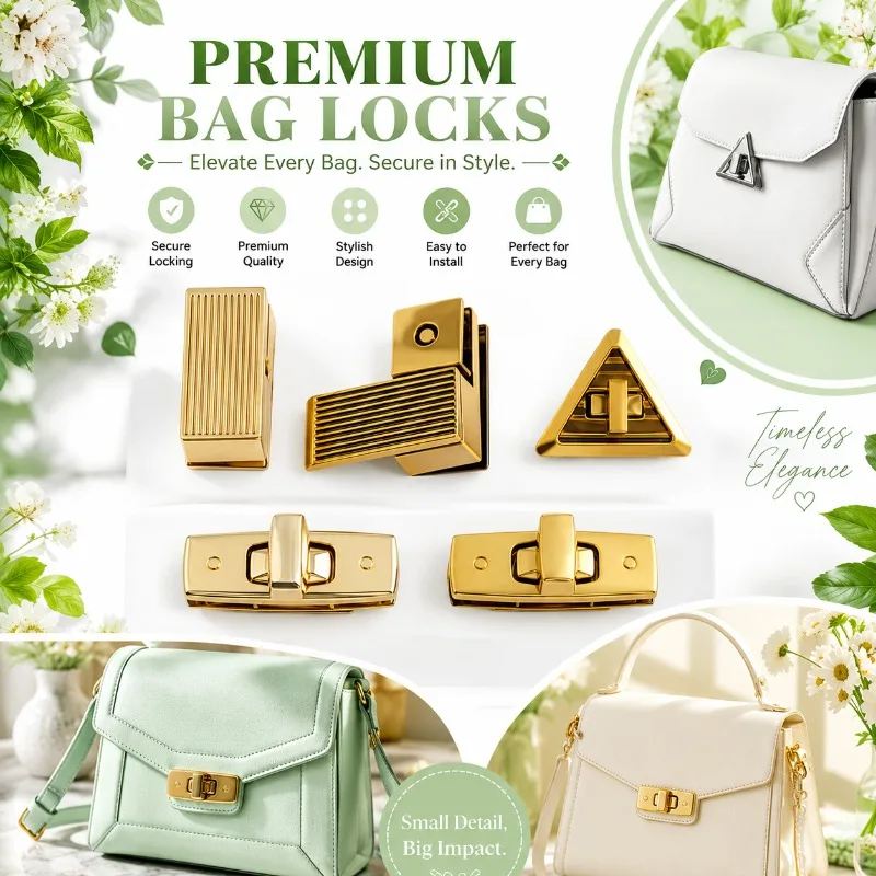 1/3/5PCS Triangular Metal Bag Twist Lock Decorative Lock for Women Leather Bags Replacement Turn Lock for Wallets DIY Bag Making