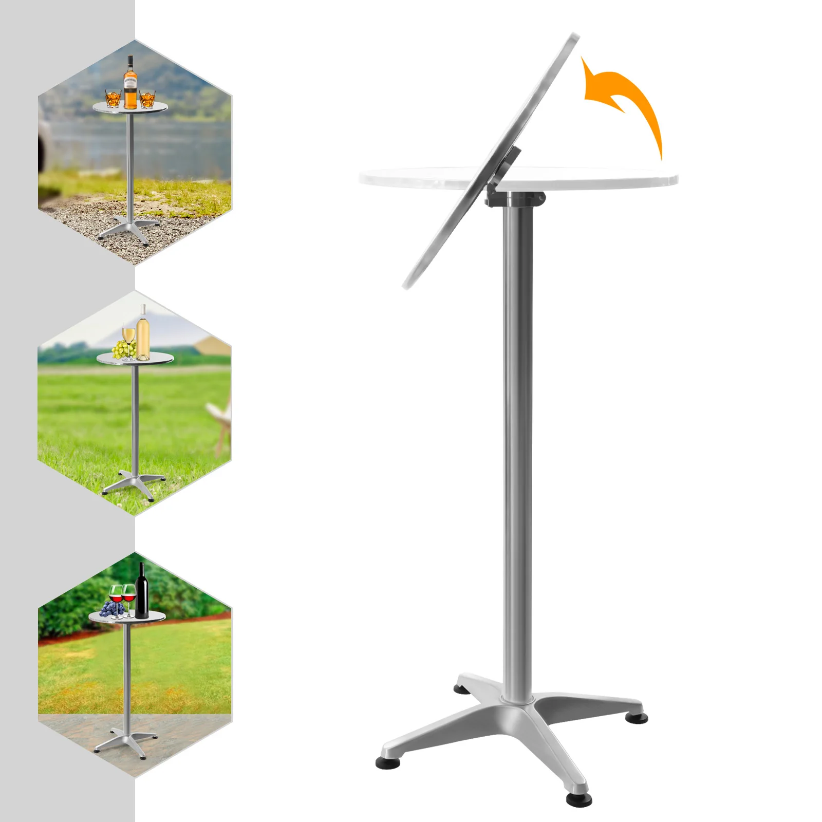 

Flash Furniture Bar Height Dining Table Pub Round Tall Folding with Non-slip Feet for Indoor, Outdoor, Patio, Metal, Party