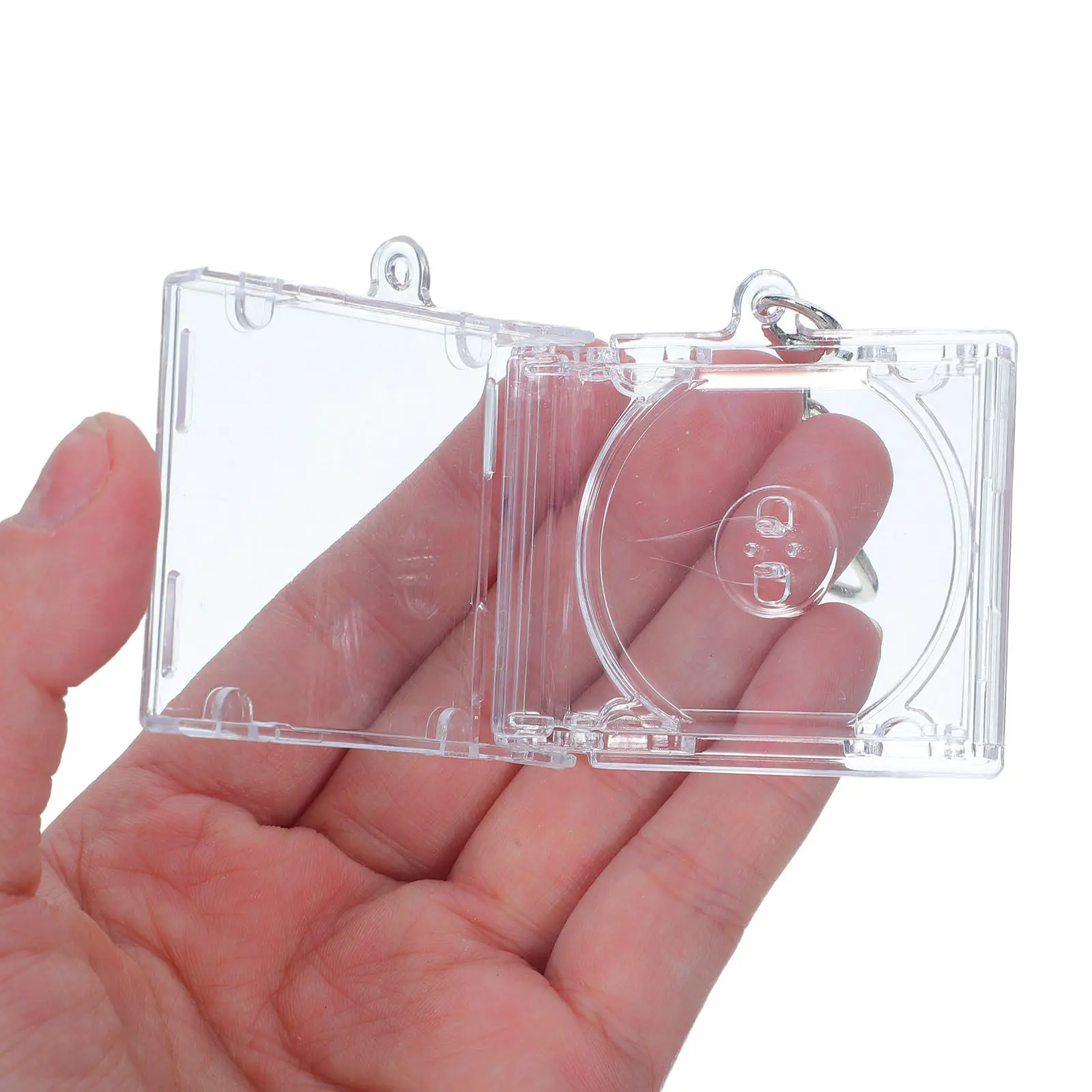 10Pcs Mini Cd Storage Keychain Clear Acrylic Album Case Player Shaped Key Pendant Blank Dvd Cover for Crafts Photos Jewelry