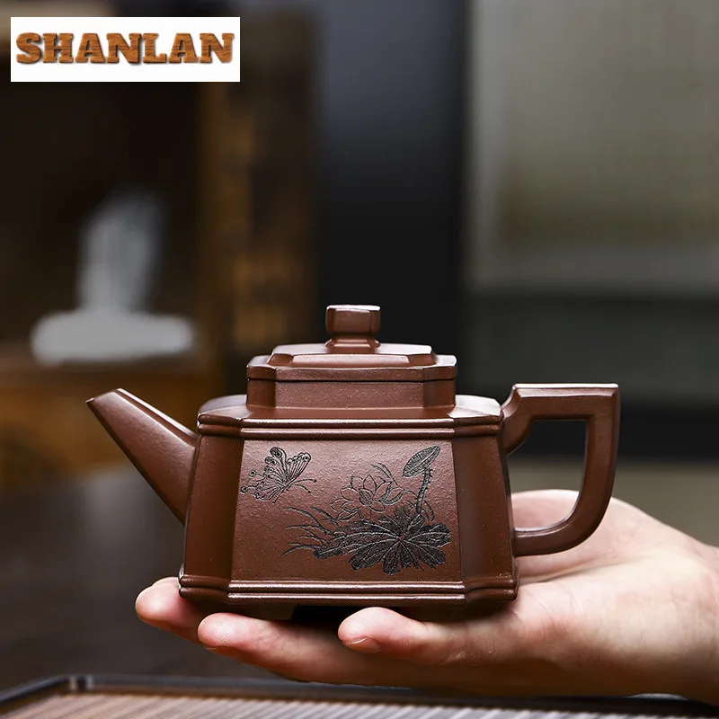 320ml Exquisite Yixing Purple Clay Teapots Handmade Flower Bird Pot Raw Ore Dicaoqing Mud Kettle Chinese Zisha Tea Set Teaware