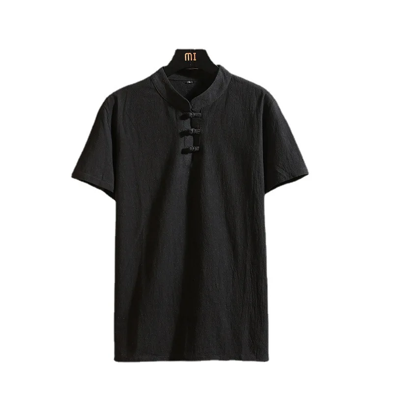 

Chinese Style Men's Shorts Short Sleeved Set with Buttons, Cotton and Linen Large Men's Set, Solid Color Casual Shorts T-shirt