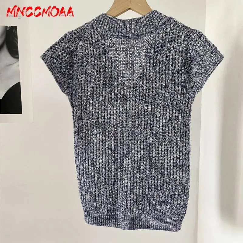 MNCCMOAA-Women's V-Neck Knit Sleeveless Vest, Female Pullover, Casual Tank Tops, Monochromatic, Autumn, Winter, Fashion, 2024