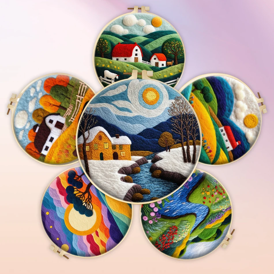 

Наборы для рисования на войлке CHENISTORY, наборы для рукоделия из войлока, наборы для начинающих, наборы для вышивания на рамке, сельский пейзаж, для взрослых, DIY.