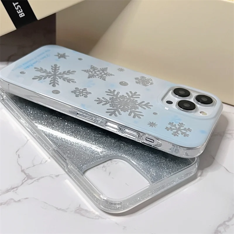 Fashion Winter Snowflake Cute Phone Case For iPhone 15 Pro 11 12 13 14 Pro Max Cover Shockproof Silicone Protective Cases Women