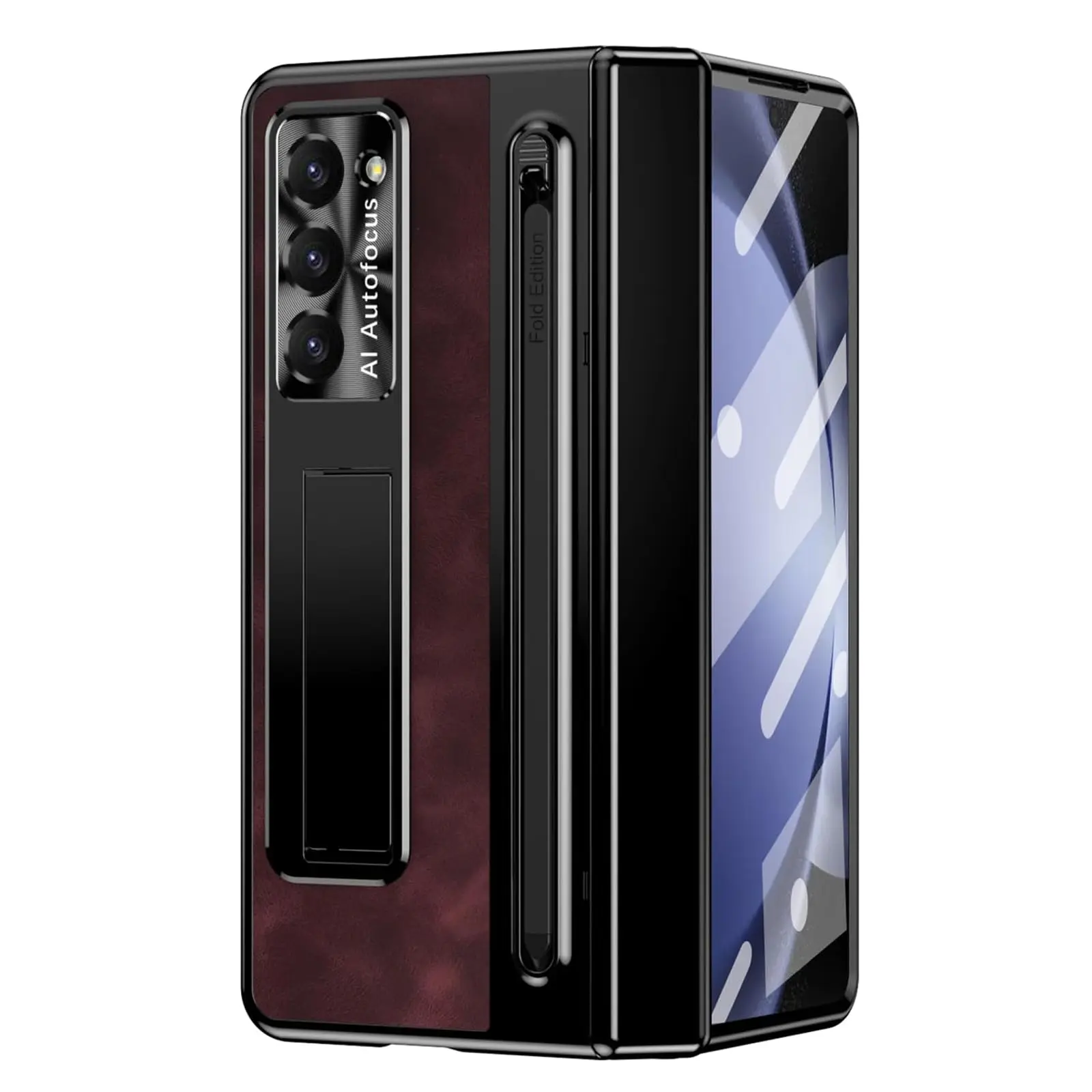 Case for Samsung Galaxy Z Fold 6, Leather Flip Cover with S Pen Slot Hinge Protection Screen Protector Kickstand Case Full Body