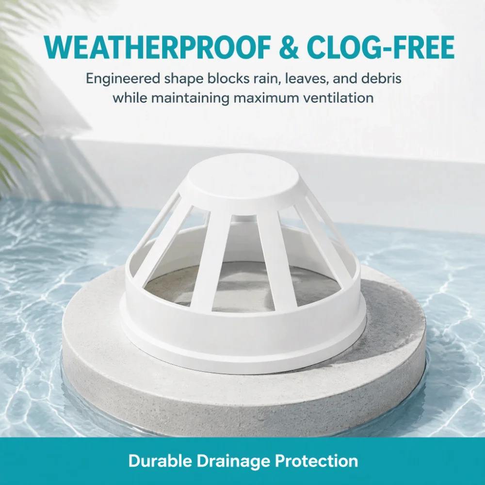 110mm Diameter Drain Pipe Vent Cap PVC Material 4.33 Inch Size Chimney Air Vent Cover Round Shape White Color