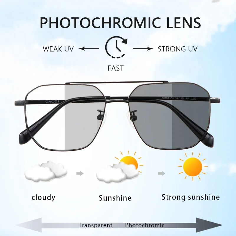 Photochromic Progressive Multifocal Reading Glasses for Men, Metal Full Rim ,Presbyopia Eyeglasses Hard & Multi-coated Lens