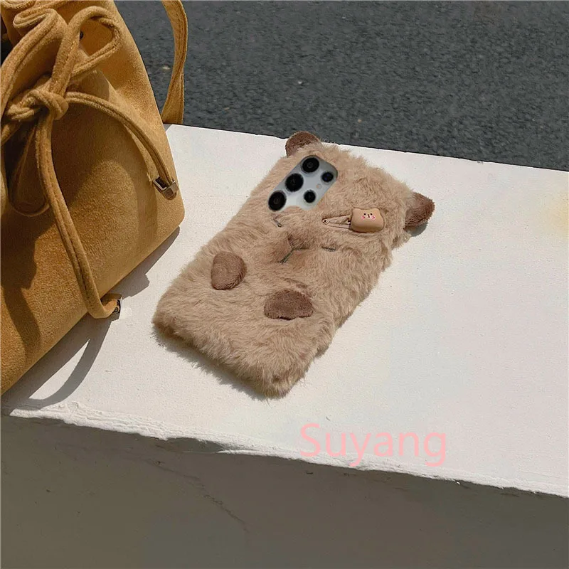 3D Ins Korean Capybara Cover Shell For Samsung Note 20 10 9 A07 A17 A31 A50 A70 A12 A22 A32 A42 A52 A72 M14 M15 Hairy Doll Cases