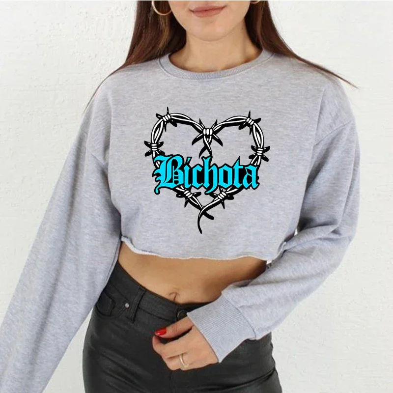 2024 Karol G Bichota huruf dicetak Sweatshirt,Bichota kasual olahraga Midriff Sweatshirt,Hip Hop Streetwear Atasan wanita besar