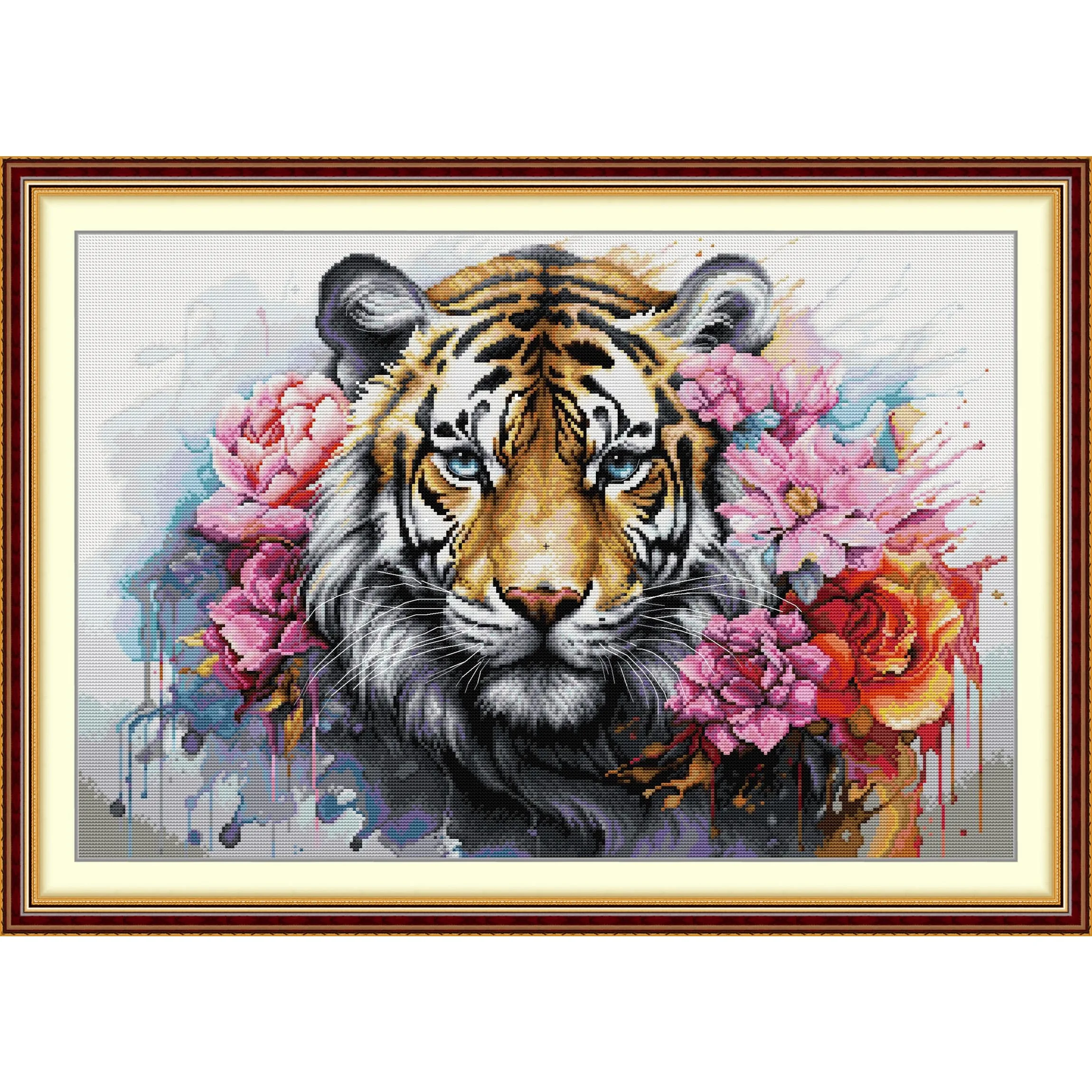 

Soulgift News Pre-Printed Cross Stitch Kit, Stamped Aida Fabric with DMC Threads, Embroidery Kit - Tiger 7