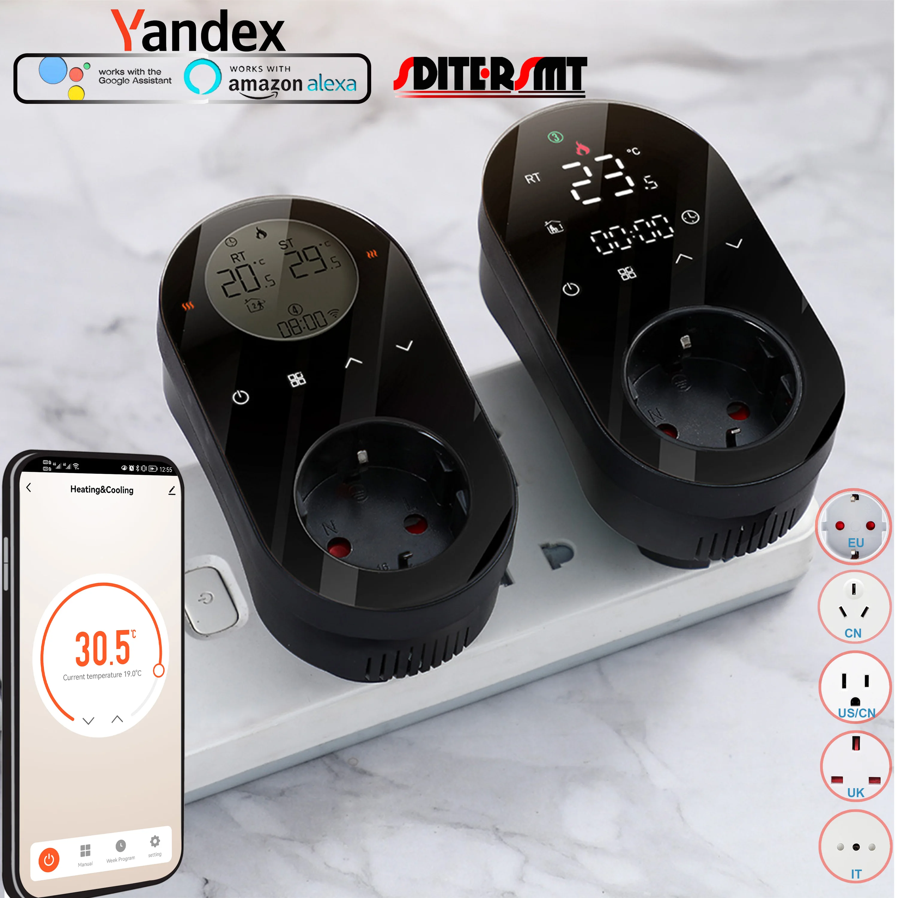 Plug-In ชั้นเครื่องทำความร้อน Dual Sensor WIFI Digital LED/LCD °C/°F สวิทช์รายสัปดาห์ EU,UK,CN,US,FR,ซ็อกเก็ต