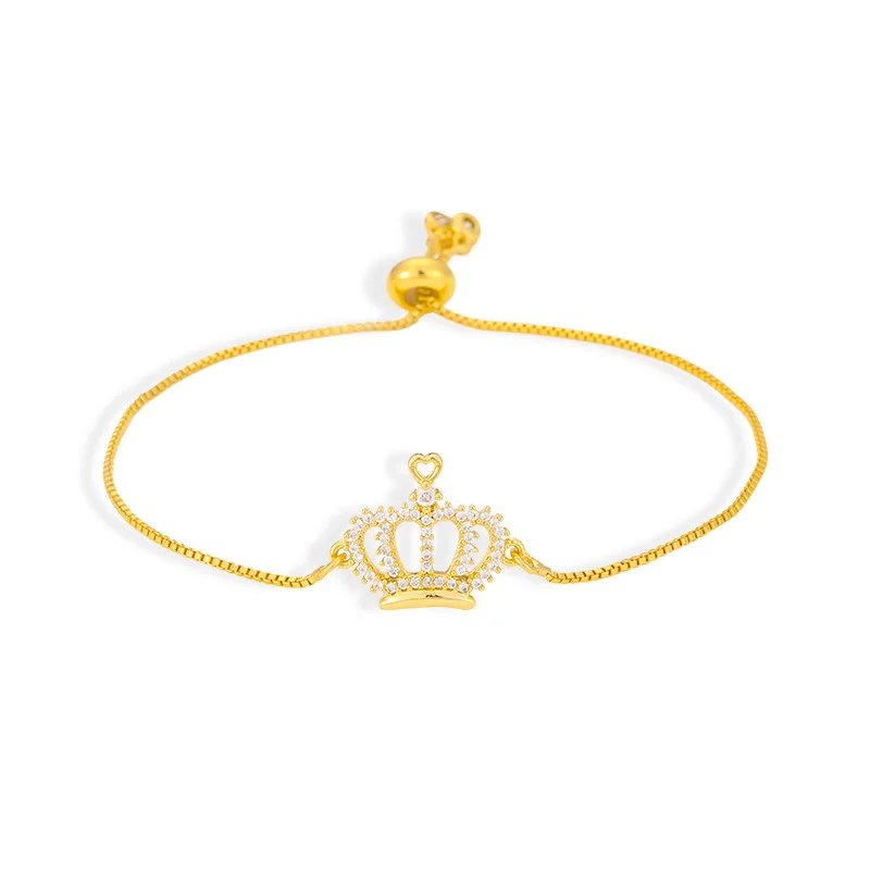 

Trendy Zircon Crown 18K Gold-Plated Bracelets Fine Pave CZ Golden Chain Bracelet Adjustable For Women Classical Charm Jewelry