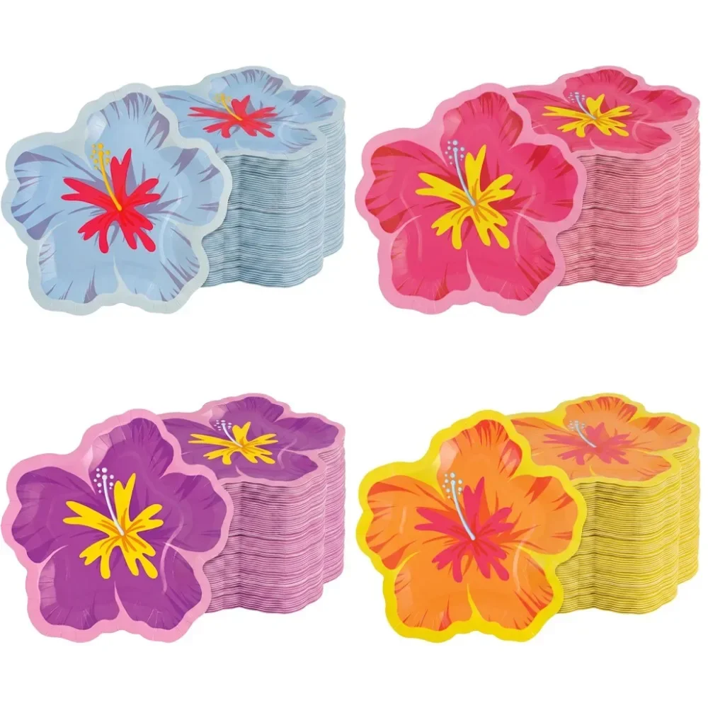 20/40/80 Stück Hibiskus-Blütenförmige Pappteller, Hawaiian Luau Tropische Einwegteller, Geburtstagsparty-Tischzubehör