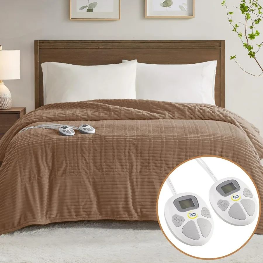 

Electric Blanket Soft Ribbed Plush Heating Blanket Queen Size for Office Couch Use with 112 Hour Auto Shut Off Timer and 10 Lev