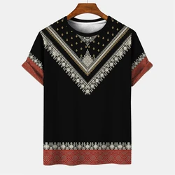 Summer Men's Vintage T-shirt African Tradition Stripe Printed Ethnic Style T Shirts Street O-Neck Short Sleeve Holiday Tees Tops