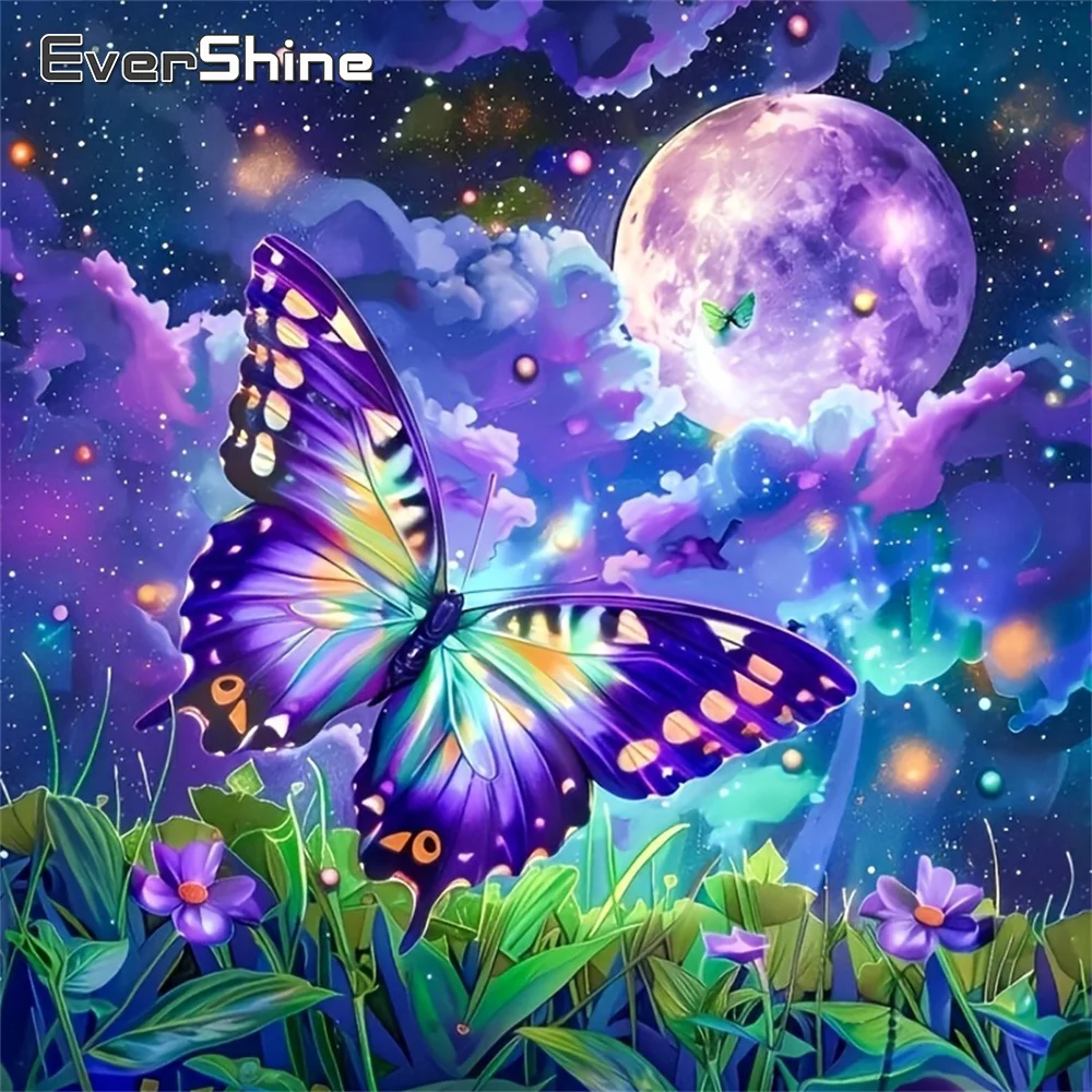 Evershine Diamantmalerei 5D Schmetterling Vollquadrat-Stickerei Landschaftsbild Strass-Mosaik Mond DIY Heimdekoration