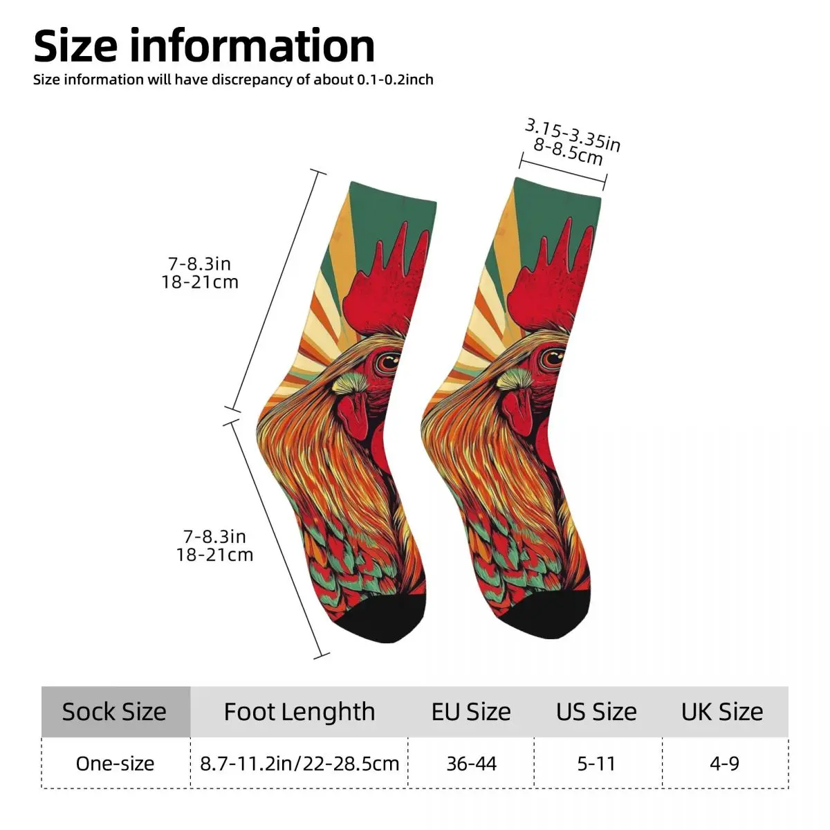 Retro Rooster Print Socks Harajuku Super Soft Stockings All Season Long Socks Accessories for Man's Woman's Birthday Present