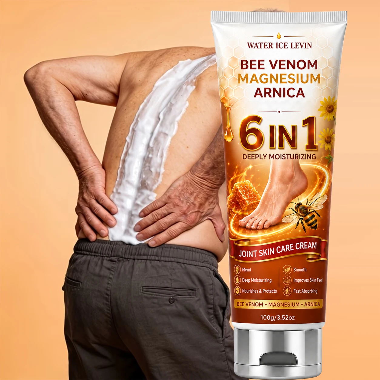WATER ICE LEVIN Bee Venom Magnesium Arnica Cream 100g Deep Moisturizing Nourish Protect Fast Absorb Smooth Joint Skin Care