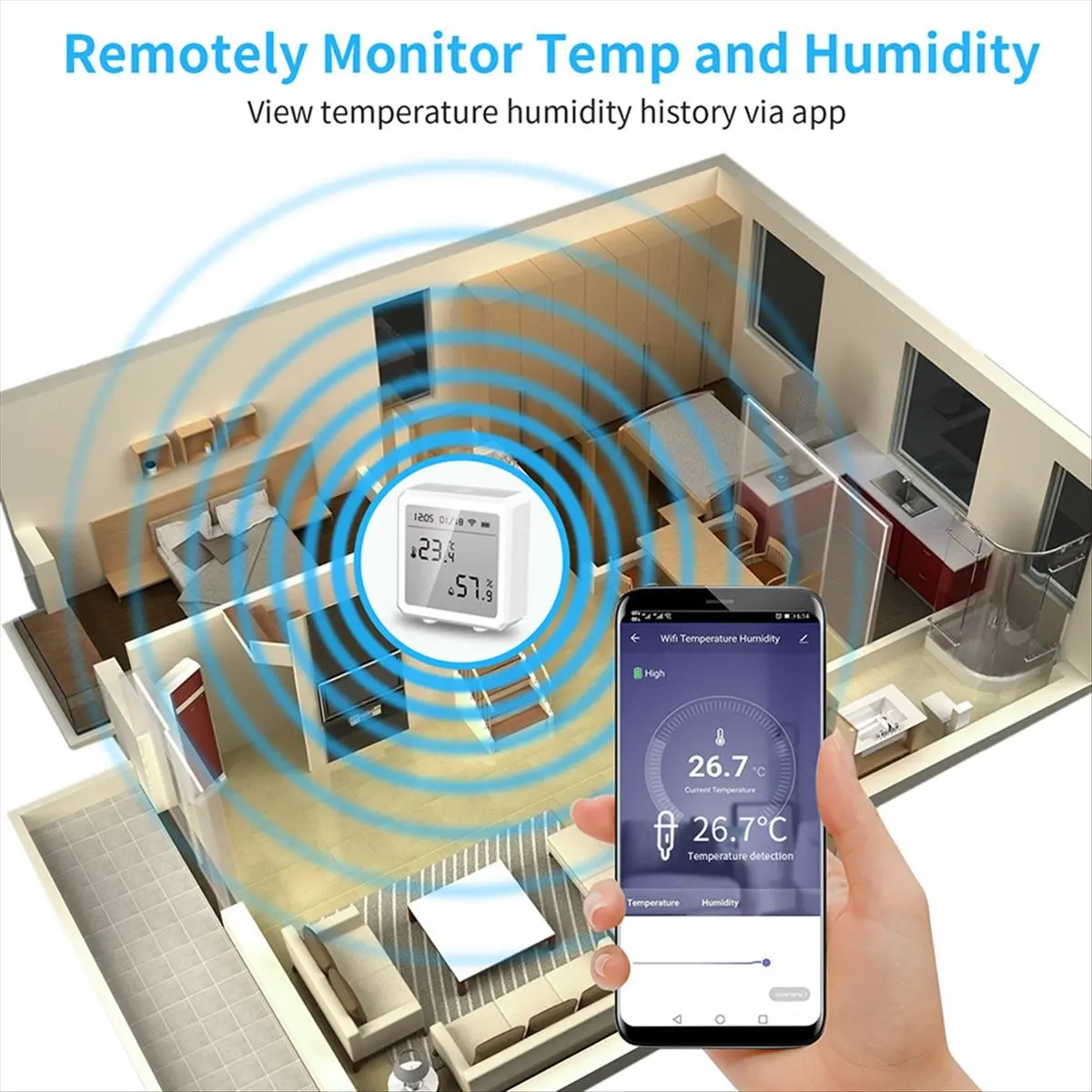DT75BG Tuya WIFI Temperature Humidity Detector Sensor Smart Link Tuya Multifunction Temperature and Humidity Detector,Black