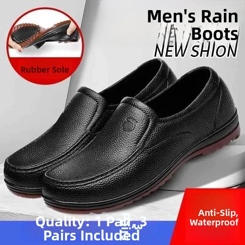 

Мужские водонепроницаемые рабочие ботинки без шнурков, маслостойкие, нескользящие, прочные, дождевые сапоги, роскошные повседневные кожаные туфли