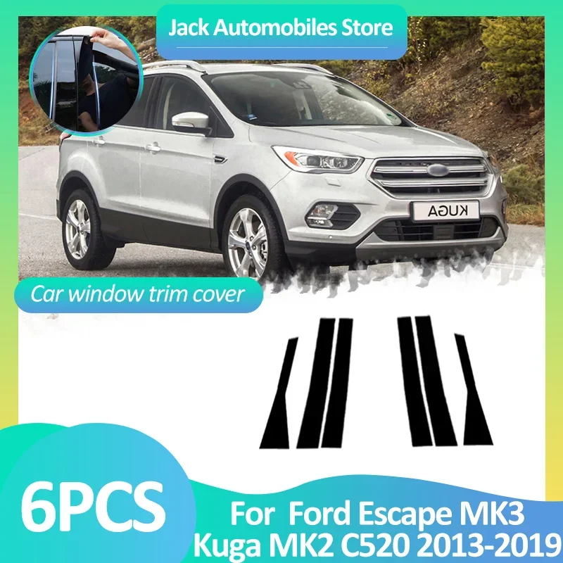 

Car Window Trim Cover For Ford Escape MK3 Kuga MK2 C520 2013~2019 Pillar B Column Sticker Black Carbon Fiber Silver Accessories