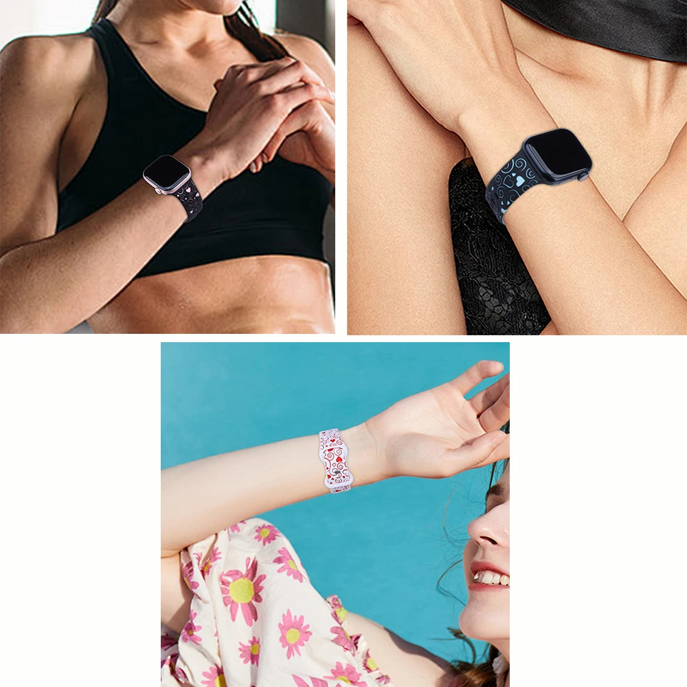 حزام ساعة من السيليكون المحفور على شكل قلب محظوظ لساعة أبل 38/40/41/42/44/45/46/49 ملم، لسلسلة iWatch 10 9 8 7 6 5 4 3 2 1 SE #6