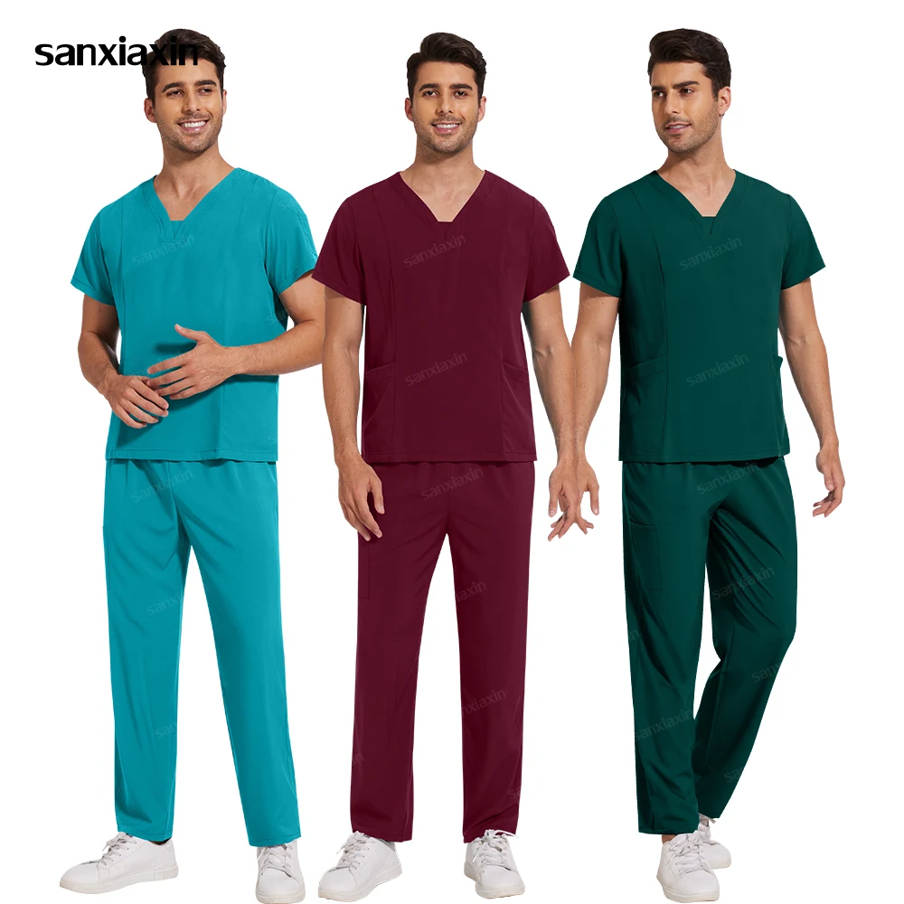 Factory Oversize Medical Uniform Anti Wrinkle Stretch Fabric Workwear Hospital Uniform Nursing Medical Scrub Set Pocket Top Pant