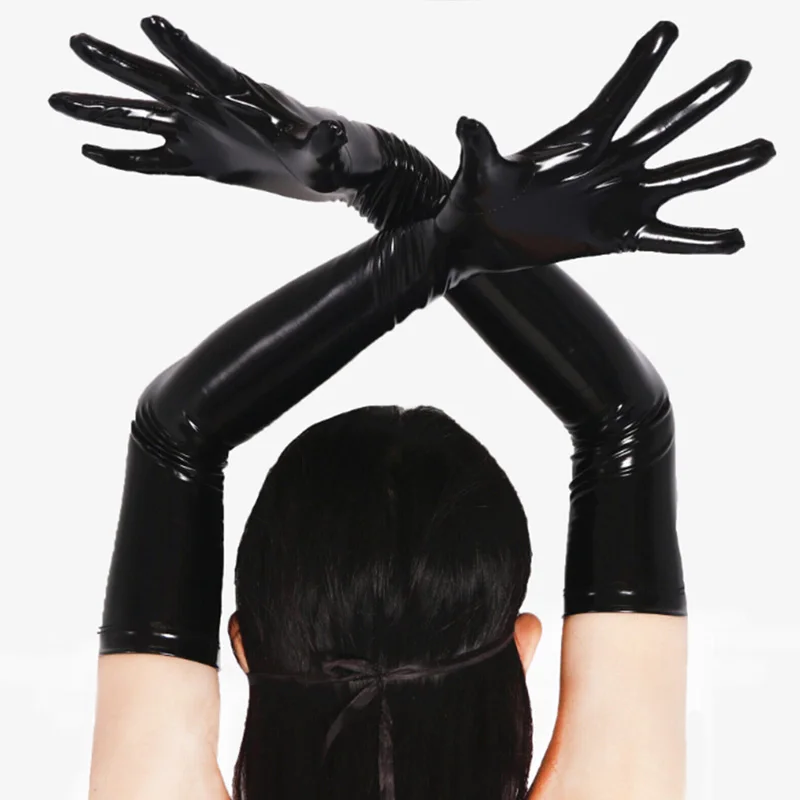 Women Costume Cosplay Long Patent Leather Gloves Sexy Wet Look Long Gloves Elbow Length Long Gloves for Wedding Evening