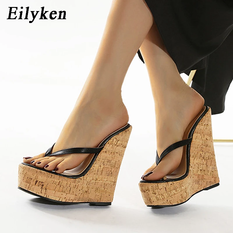 Eilyken Designer High Heels Platform Wedges Women Slippers Summer Pinch Toe Slide Shoes Female Sandals Large Size 35-42