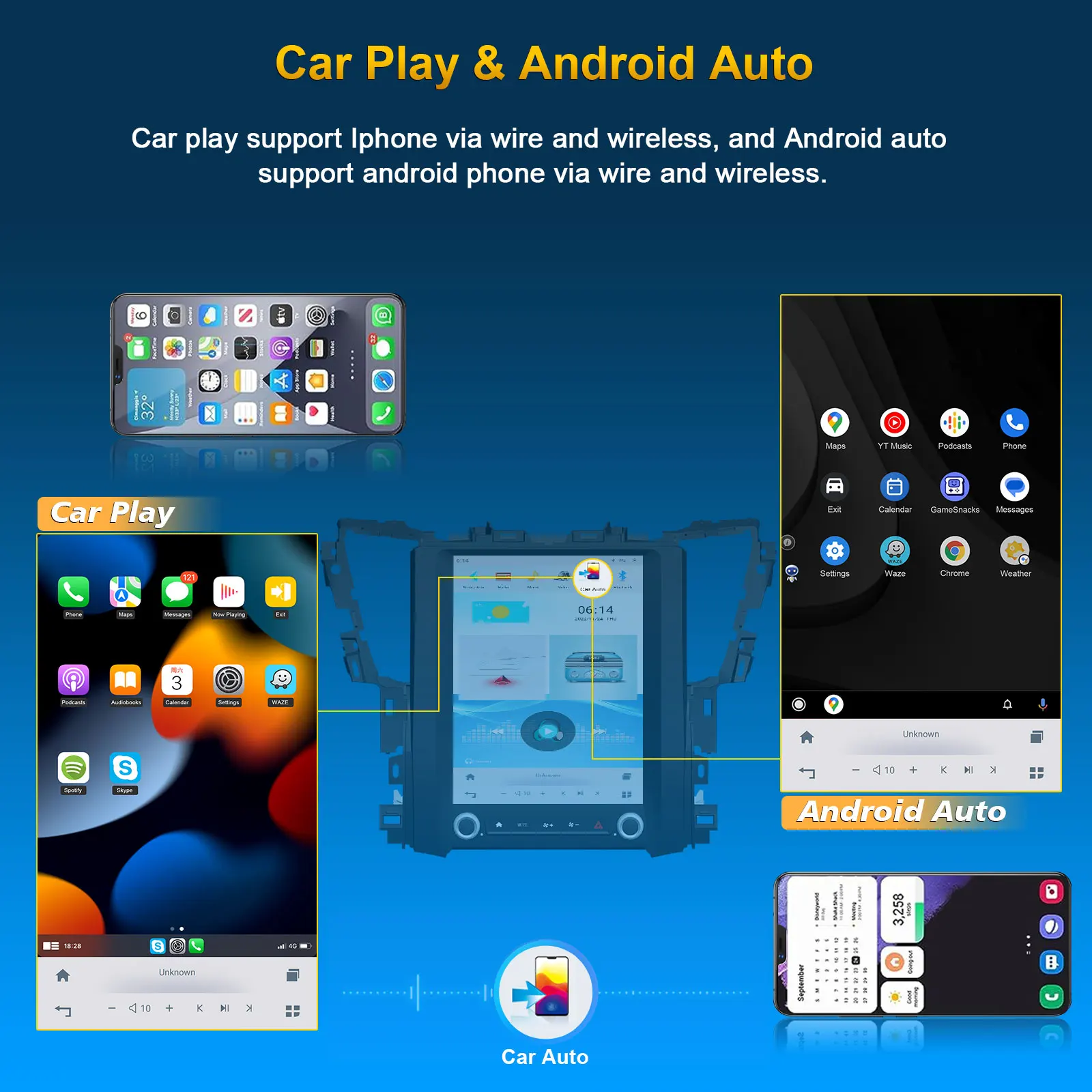 12.1-inch wireless Carplay Tesla screen car radio multimedia player, suitable for TOYOTA Alphard 2015- AH30 low and high