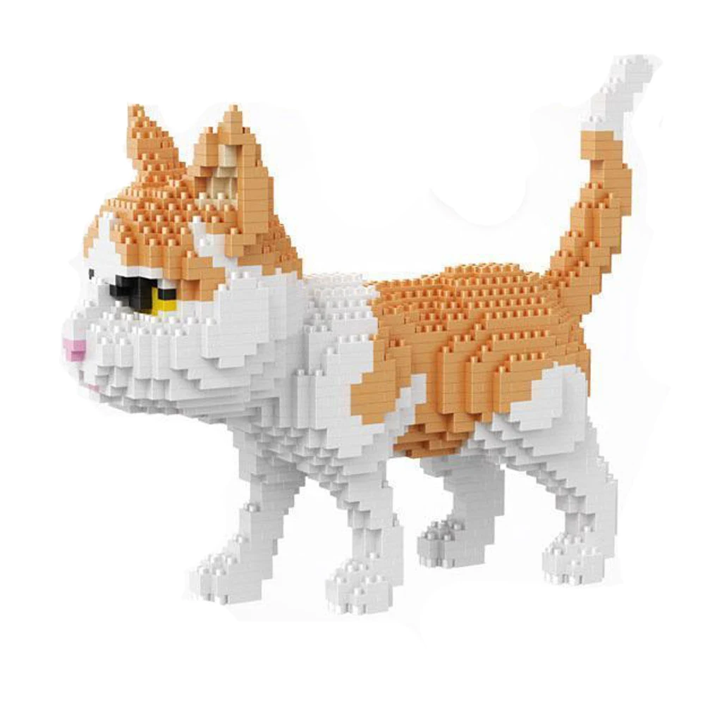 Knew Built Four styles of expressive micro particle mini cat building blocks, orange and cow models, favored by pet enthusiasts