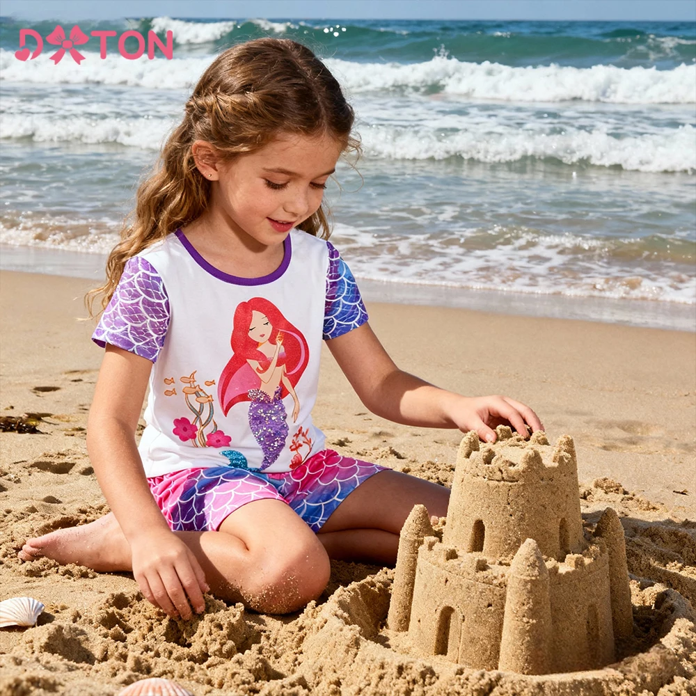 DXTON Mädchen Tops & Shorts Kleidung Set Sommer Sportbekleidung Kleinkind 2-teilige Anzüge Meerjungfrau Kurzarm T-Shirts Kinder Strand Outfits