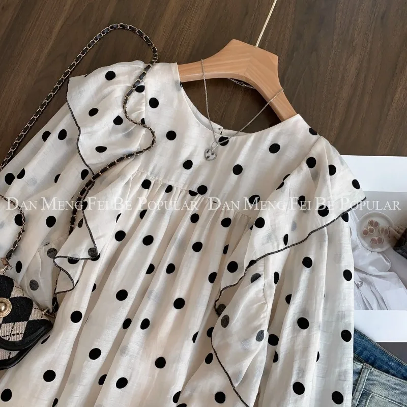 Female Spring Summer Korean Fashion Office Lady All-match Ruffles Women Shirts Appear Thin Loose Pullover Long Sleeve Top Tee