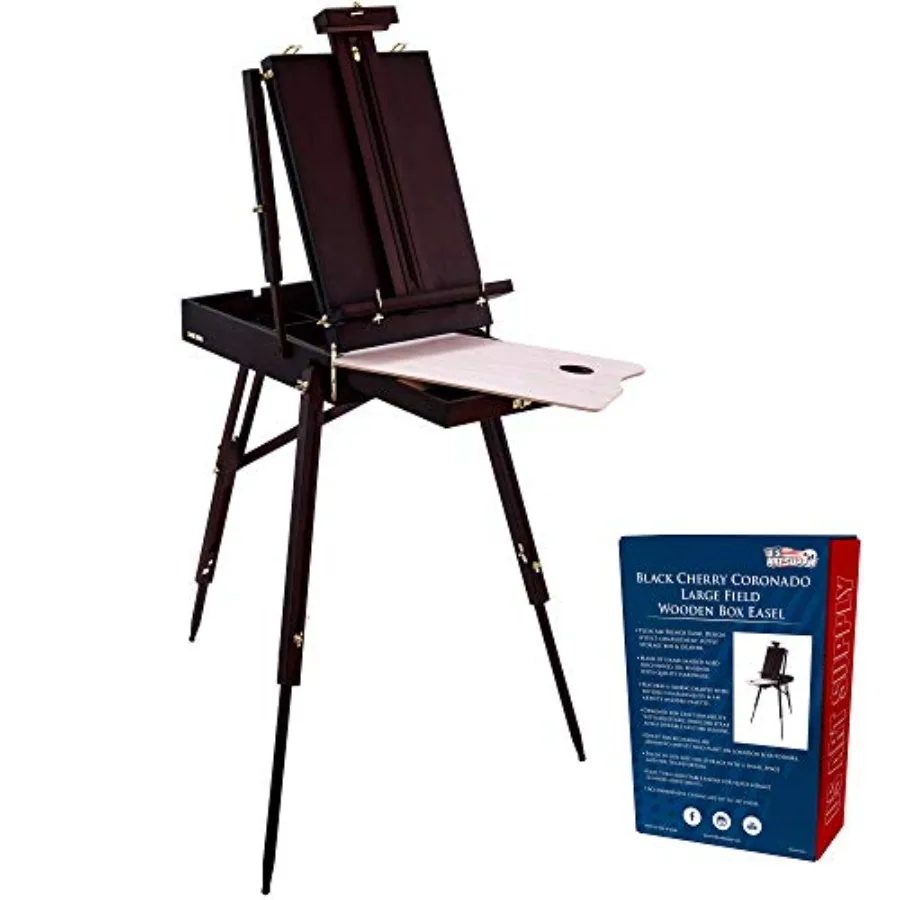 

Large Black Cherry French Easel Adjustable Pln Air Easels Beechwood Sketchbox Tripod for Field and Studio Painting Easel for Ad
