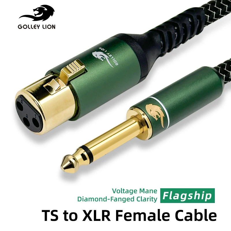 GOLLEY LION Microphone Cable, 6.35mm TS To XLR Female Cables, Silver-Plated Copper Unbalanced Cable